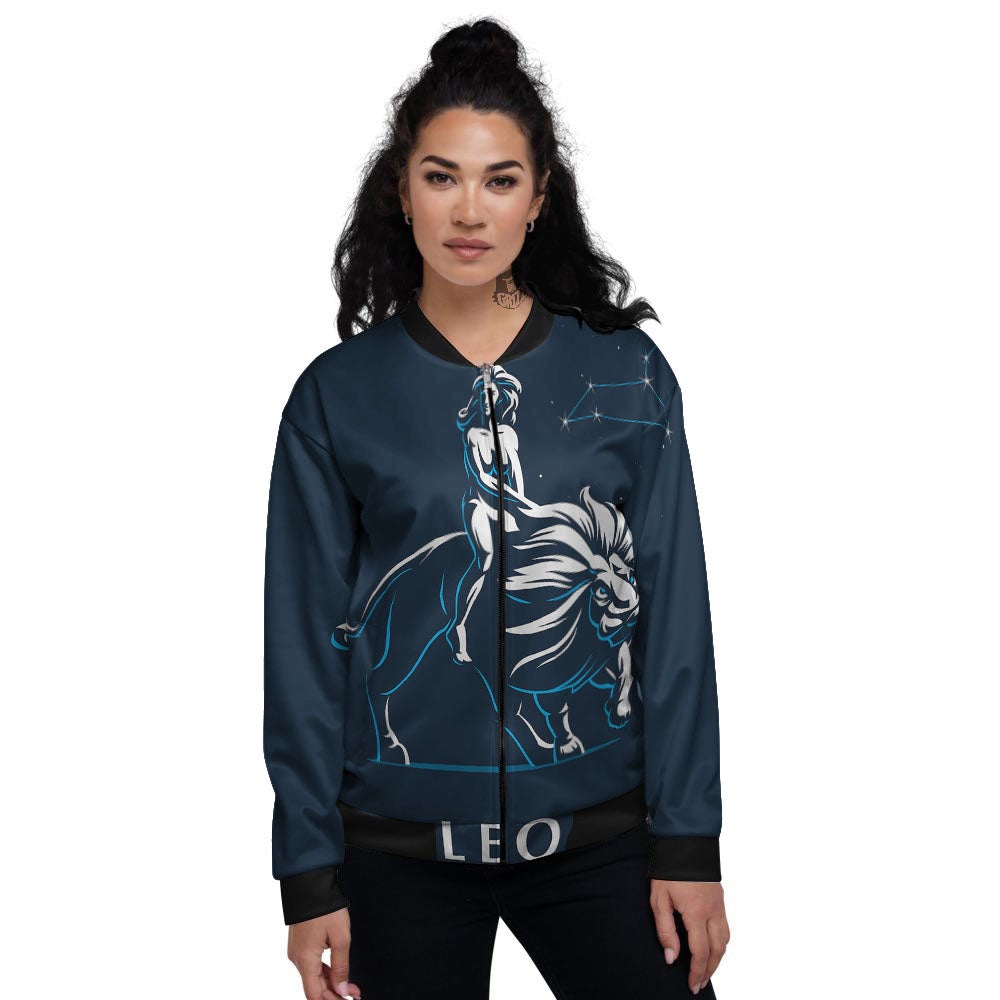 Constellation Leo Print Women's Bomber Jacket-grizzshop