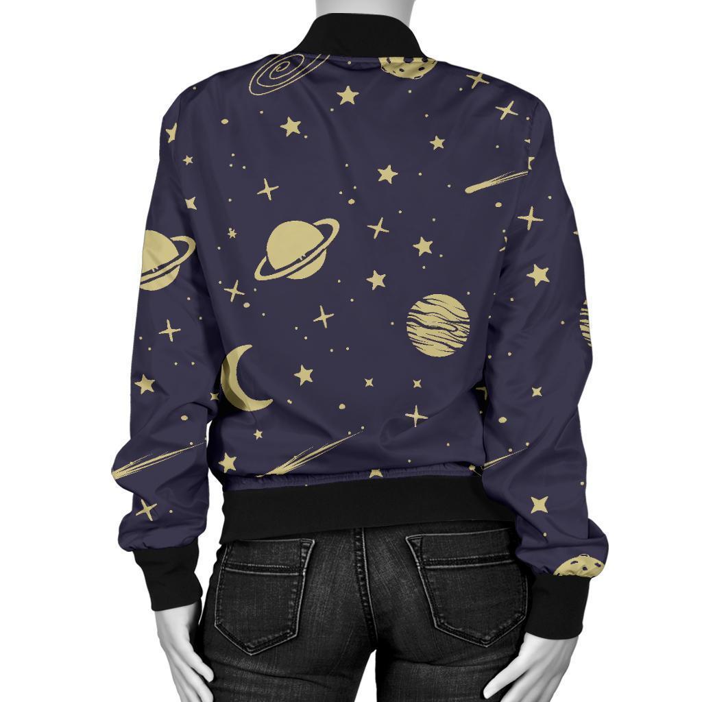 Constellation Pattern Print Women Casual Bomber Jacket-grizzshop