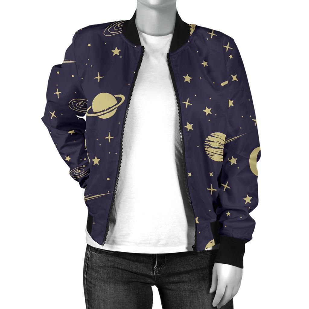 Constellation Pattern Print Women Casual Bomber Jacket-grizzshop