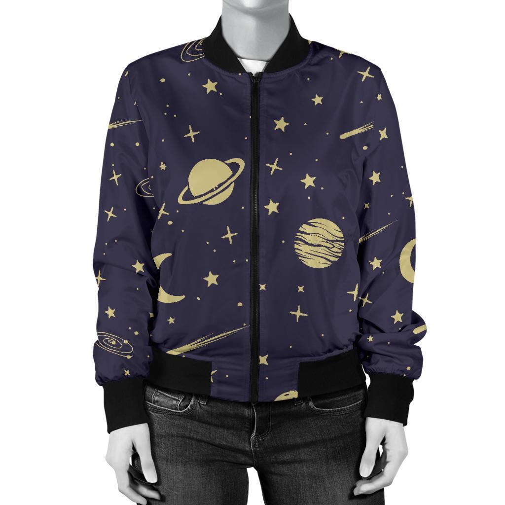 Constellation Pattern Print Women Casual Bomber Jacket-grizzshop