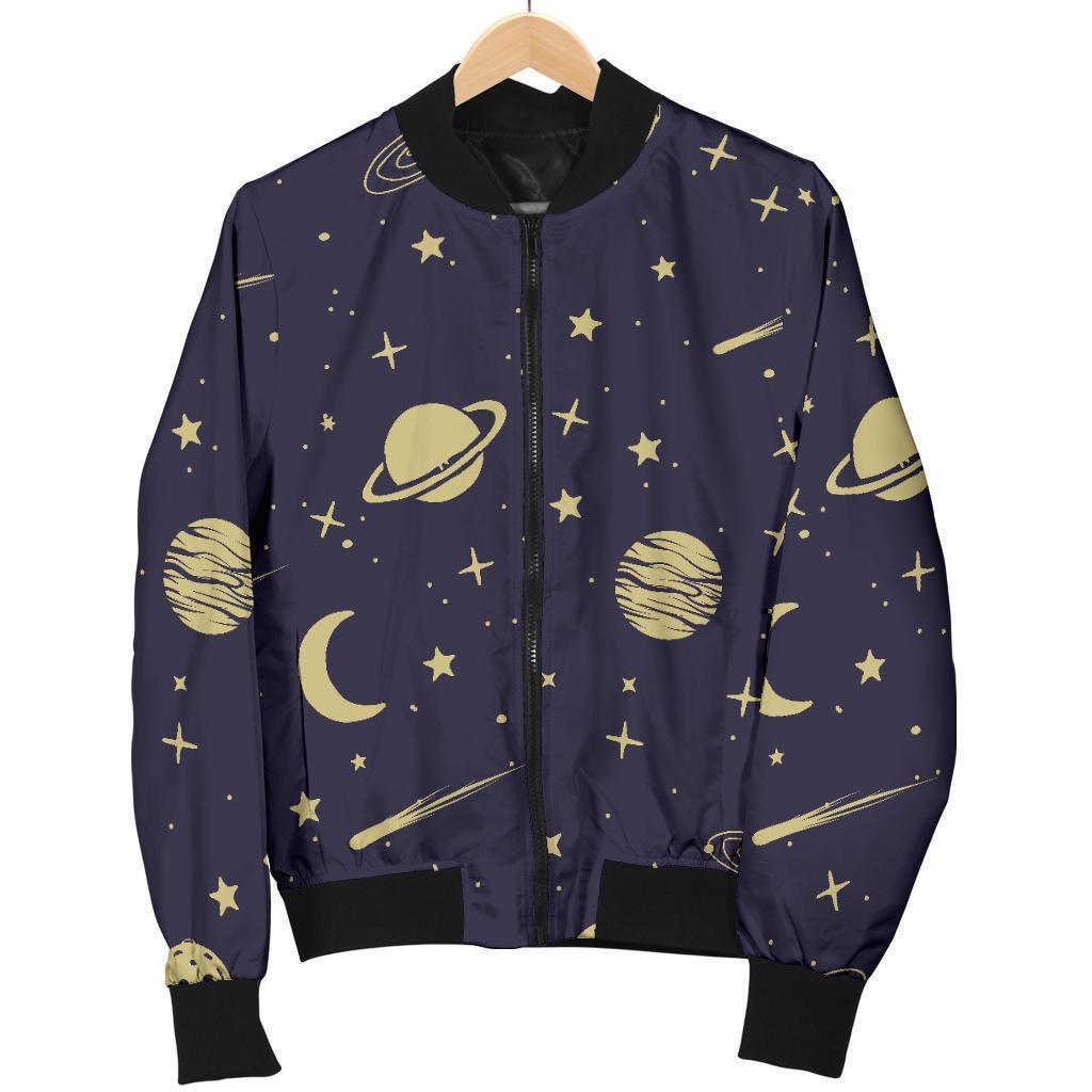Constellation Pattern Print Women Casual Bomber Jacket-grizzshop
