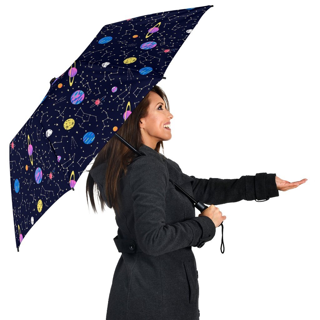 Constellation Planet Print Pattern Automatic Foldable Umbrella-grizzshop