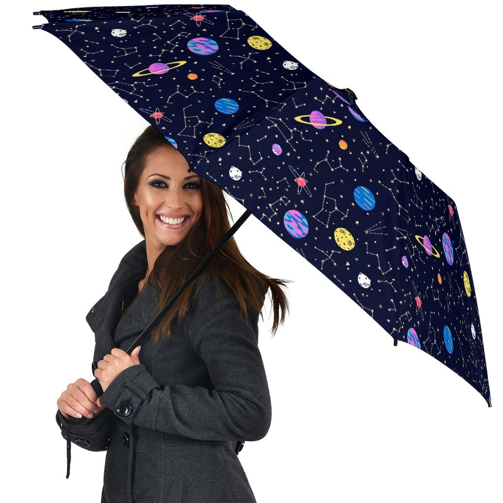 Constellation Planet Print Pattern Automatic Foldable Umbrella-grizzshop