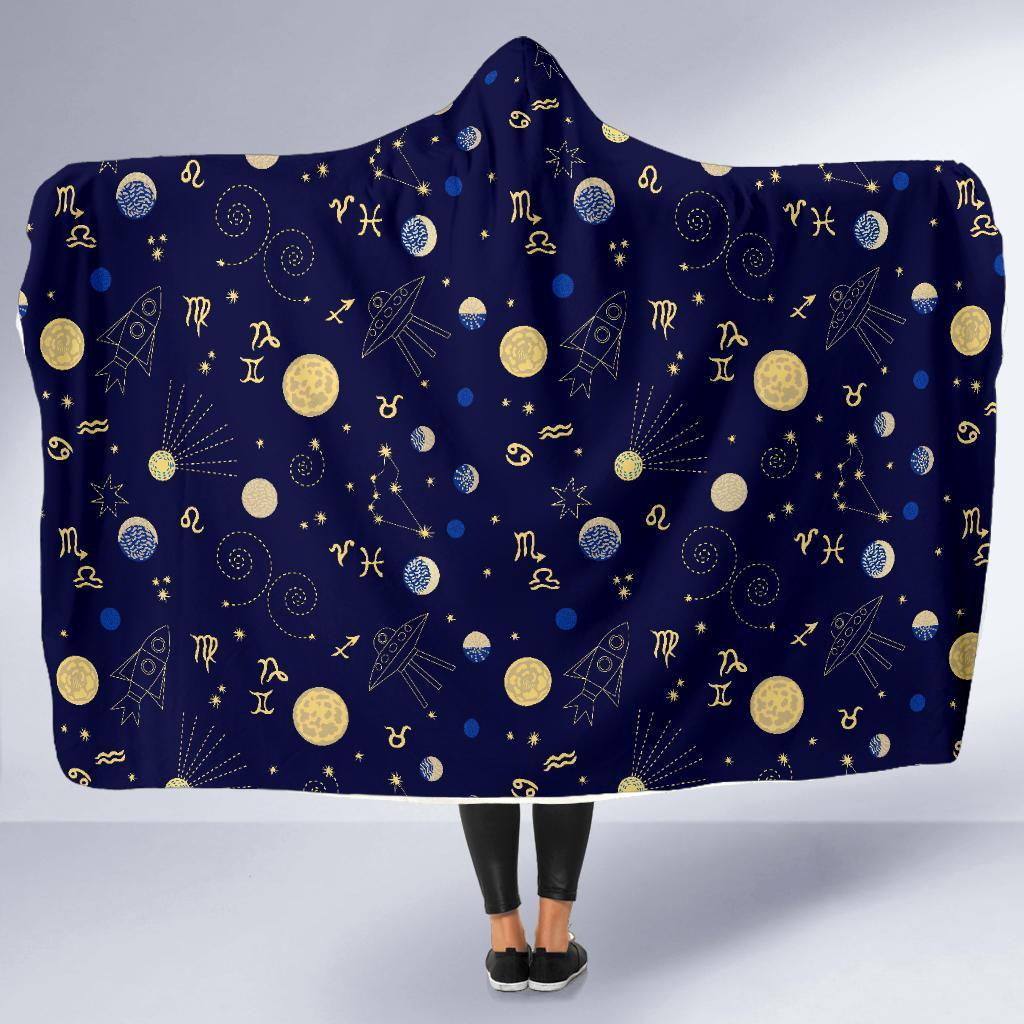 Constellation Print Pattern Hooded Blanket-grizzshop