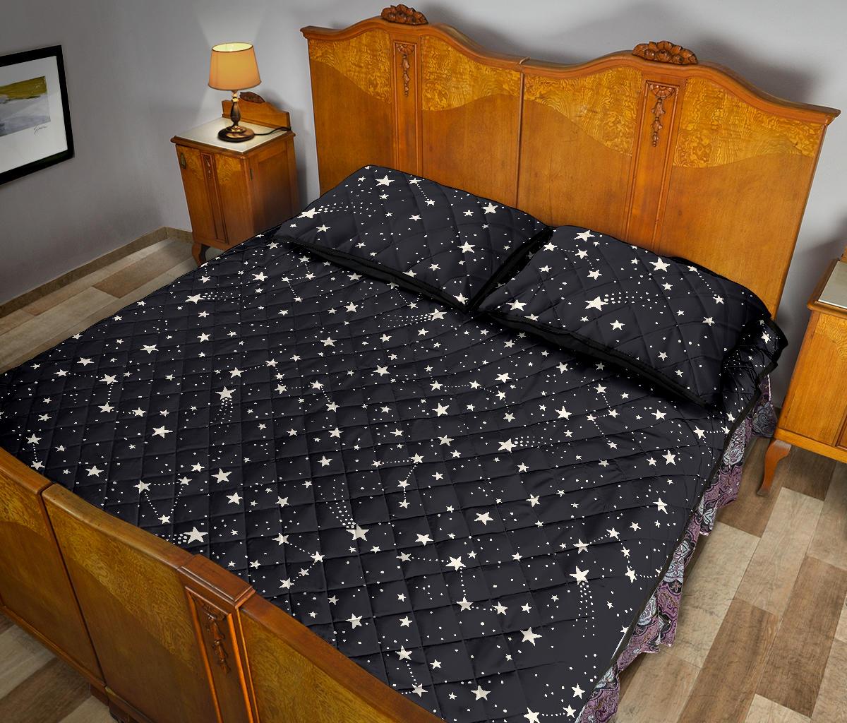 Constellation Star Print Pattern Bed Set Quilt-grizzshop