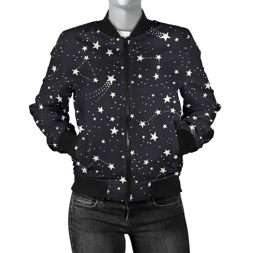 Constellation Star Print Pattern Women Casual Bomber Jacket-grizzshop