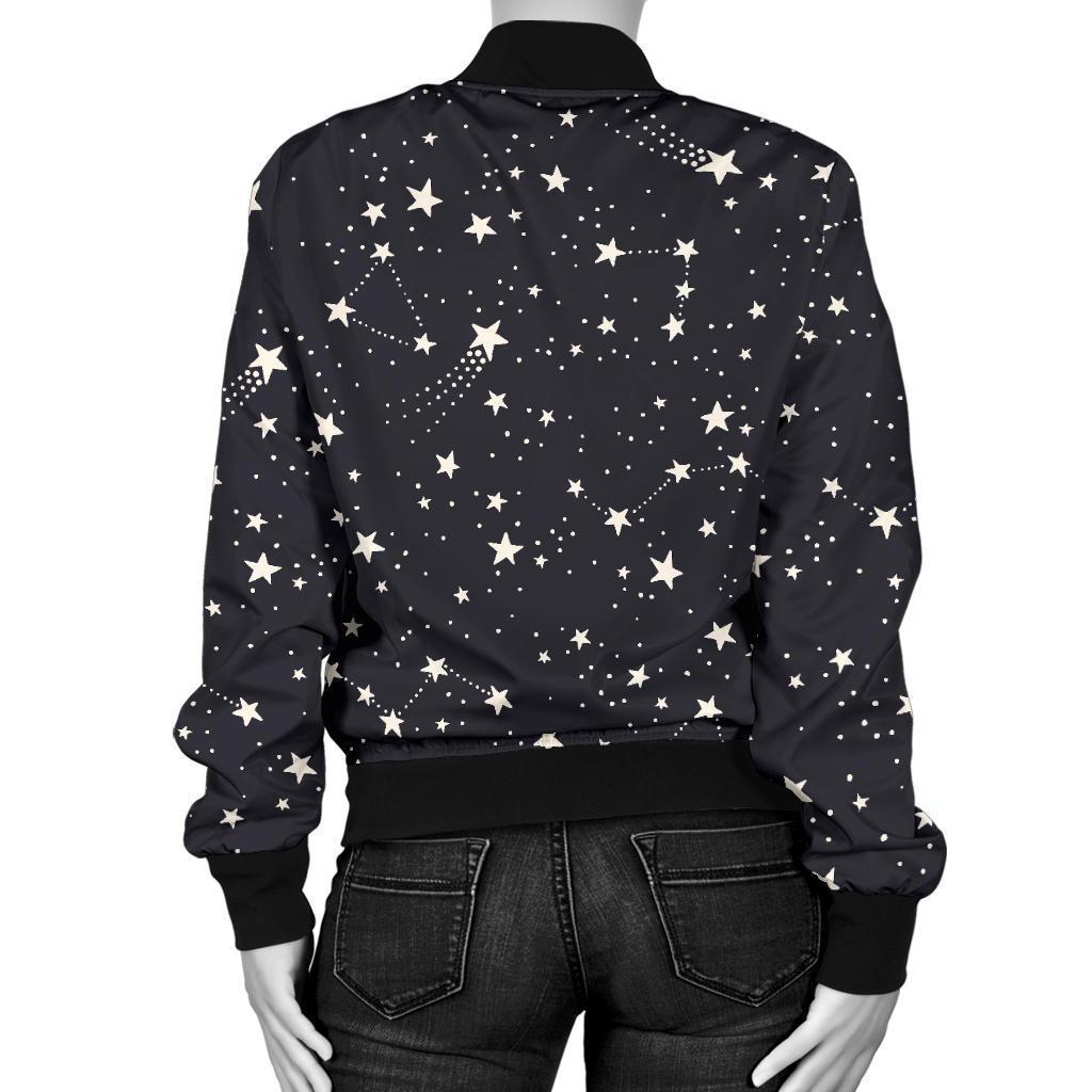 Constellation Star Print Pattern Women Casual Bomber Jacket-grizzshop