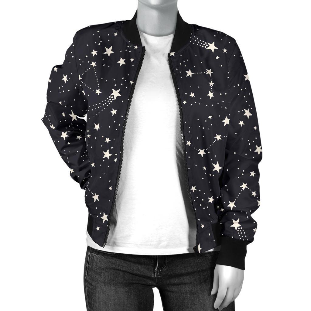 Constellation Star Print Pattern Women Casual Bomber Jacket-grizzshop