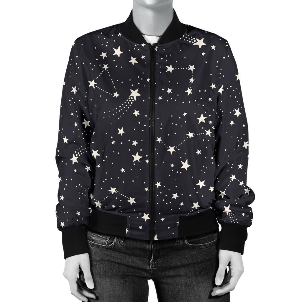 Constellation Star Print Pattern Women Casual Bomber Jacket-grizzshop