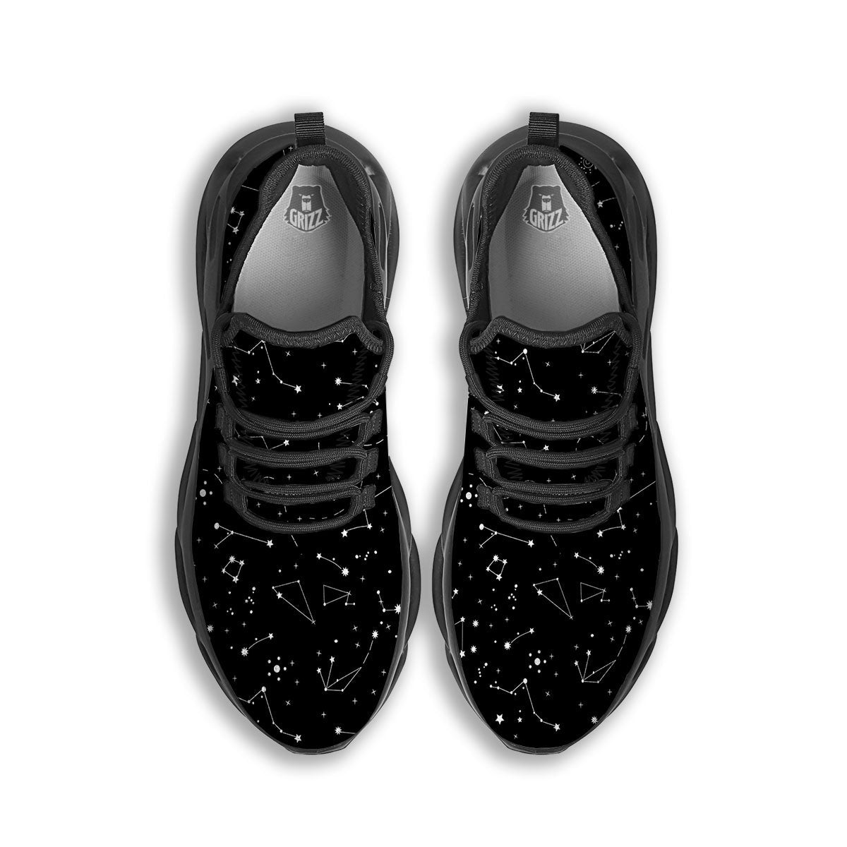 Constellation White And Black Print Black Running Shoes-grizzshop
