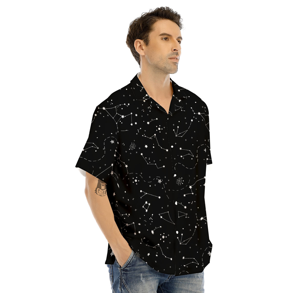 Constellation White And Black Print Men's Hawaiian Shirt-grizzshop