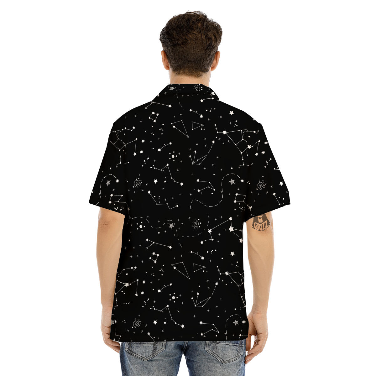 Constellation White And Black Print Men's Hawaiian Shirt-grizzshop