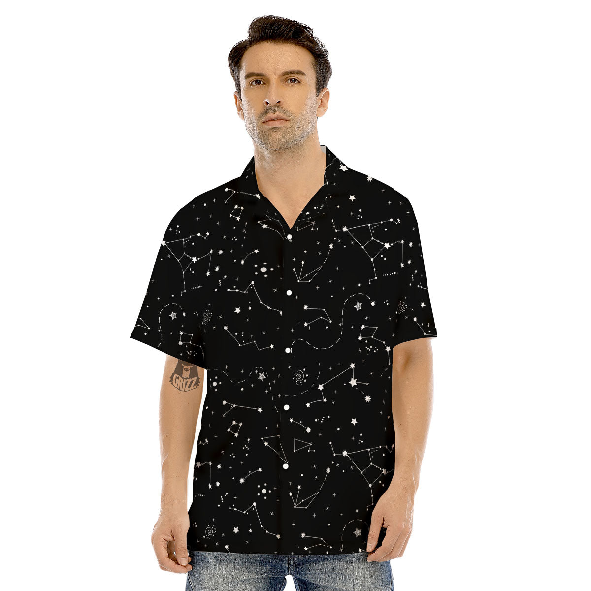 Constellation White And Black Print Men's Hawaiian Shirt-grizzshop