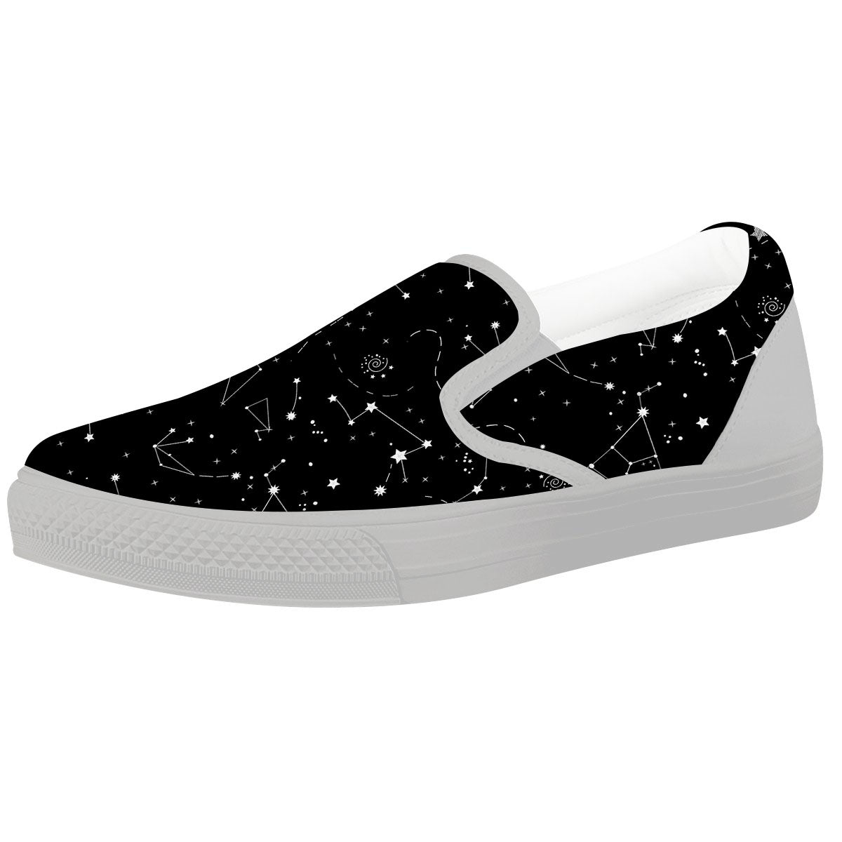 Constellation White And Black Print White Slip On Shoes-grizzshop