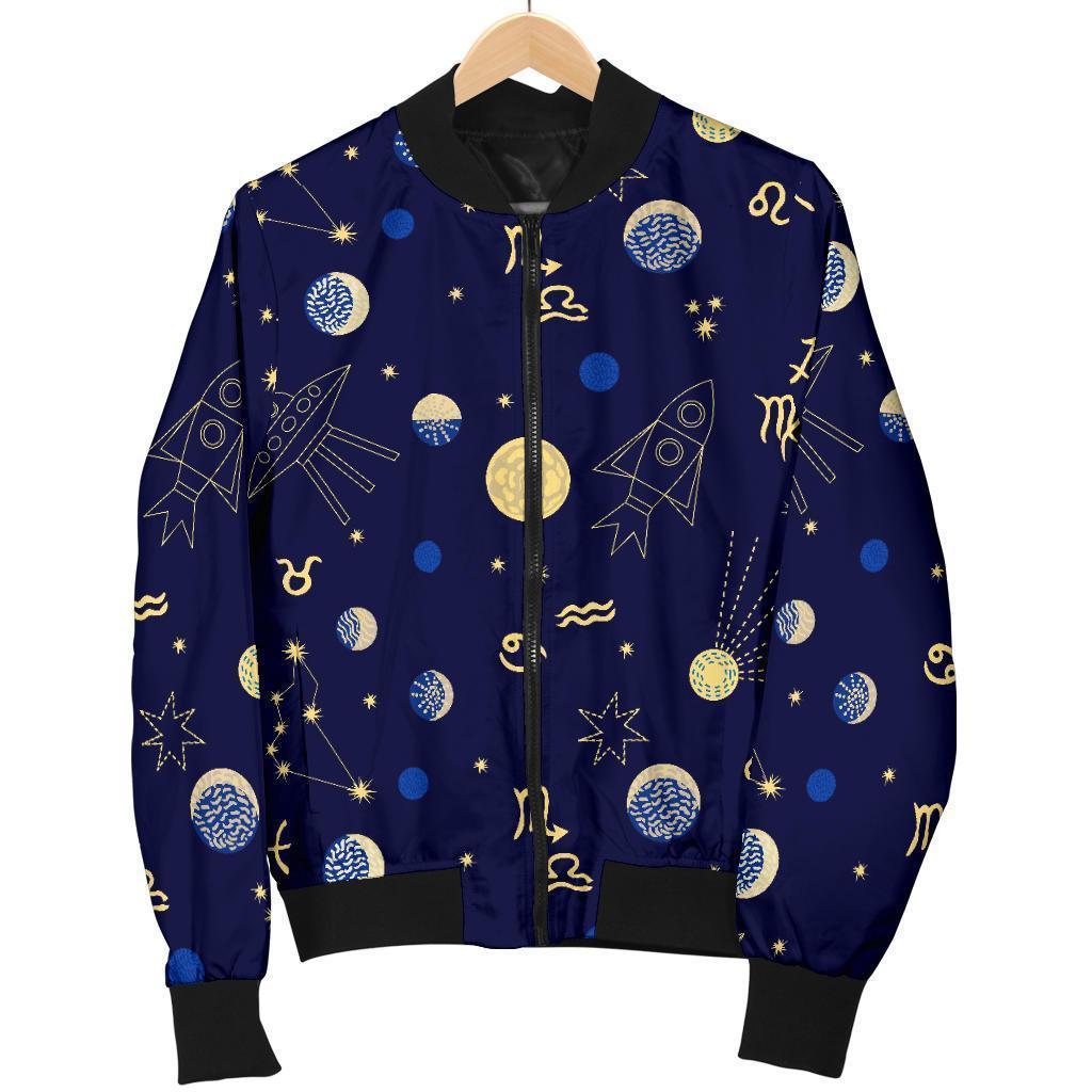 Constellation Print Pattern Women Casual Bomber Jacket-grizzshop