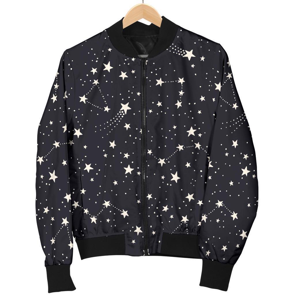 Constellation Star Print Pattern Women Casual Bomber Jacket-grizzshop