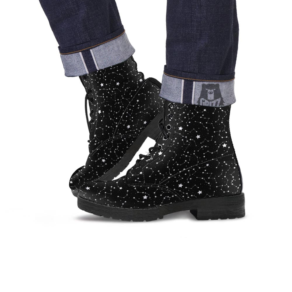 Constellations Star Print Pattern Leather Boots-grizzshop