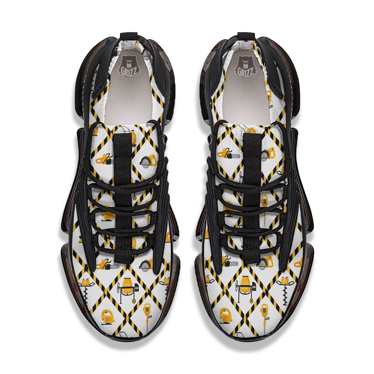 Construction Equipment Yellow Print Pattern Black Gym Shoes-grizzshop