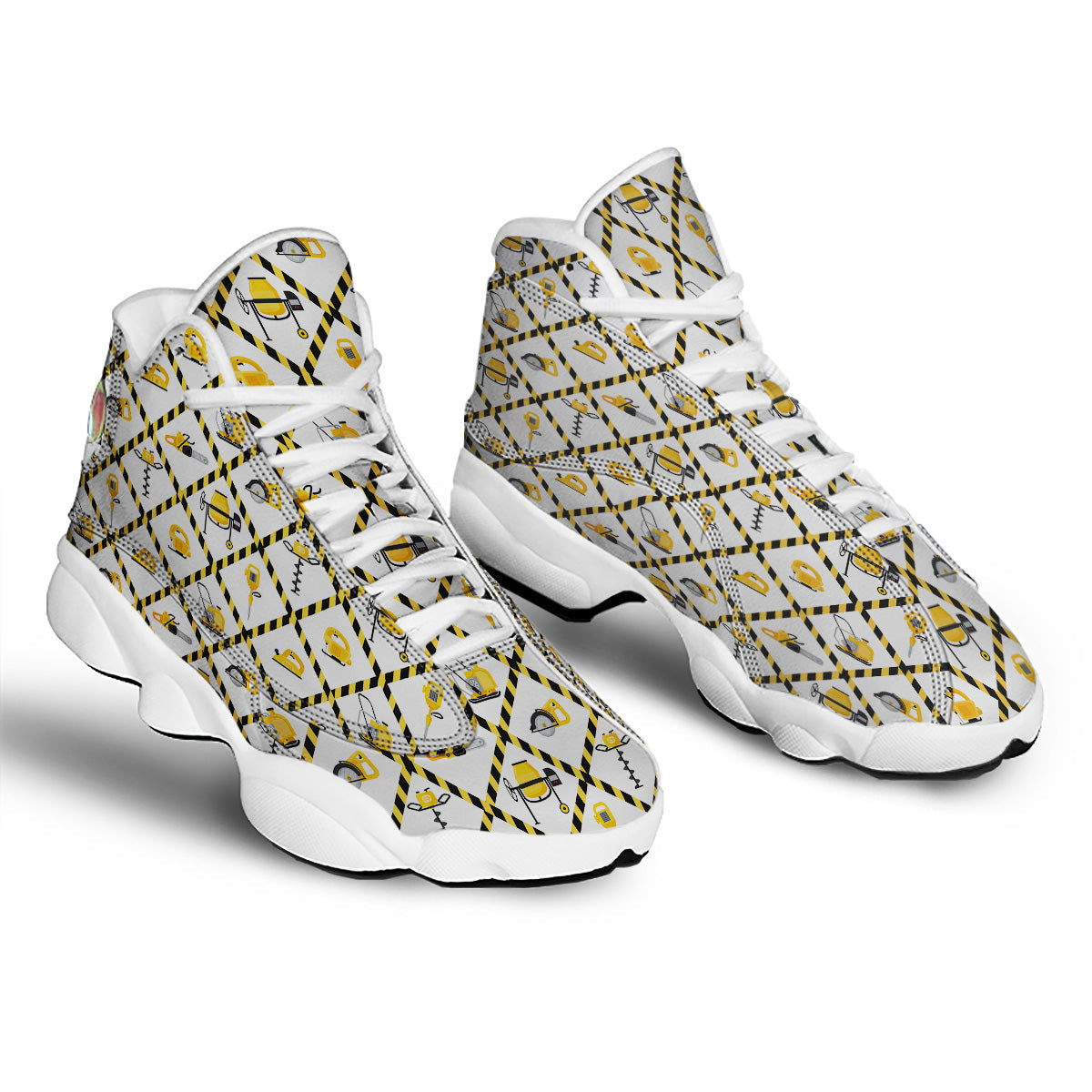 Construction Equipment Yellow Print Pattern White Basketball Shoes-grizzshop