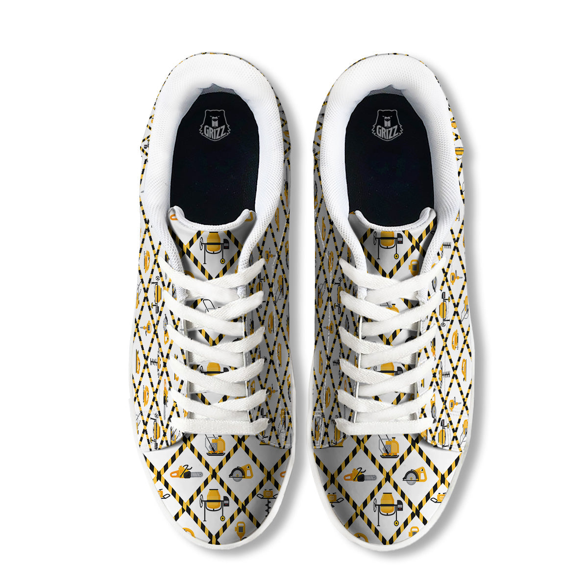 Construction Equipment Yellow Print Pattern White Low Top Sneakers-grizzshop