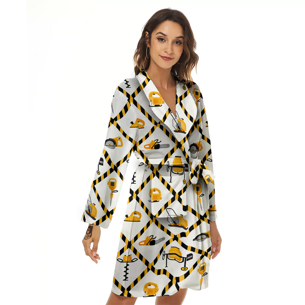 Construction Equipment Yellow Print Pattern Women's Robe-grizzshop