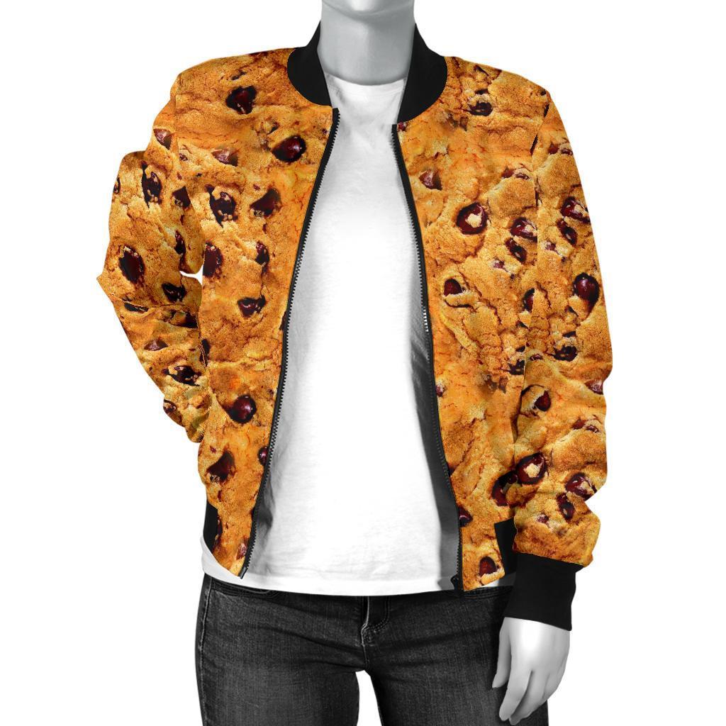 Cookie Biscuit Pattern Print Women Casual Bomber Jacket-grizzshop