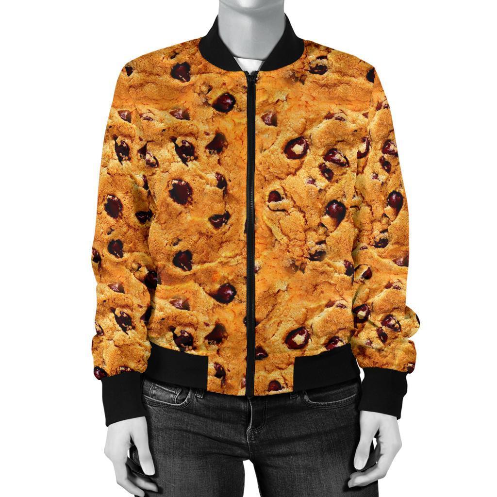 Cookie Biscuit Pattern Print Women Casual Bomber Jacket-grizzshop