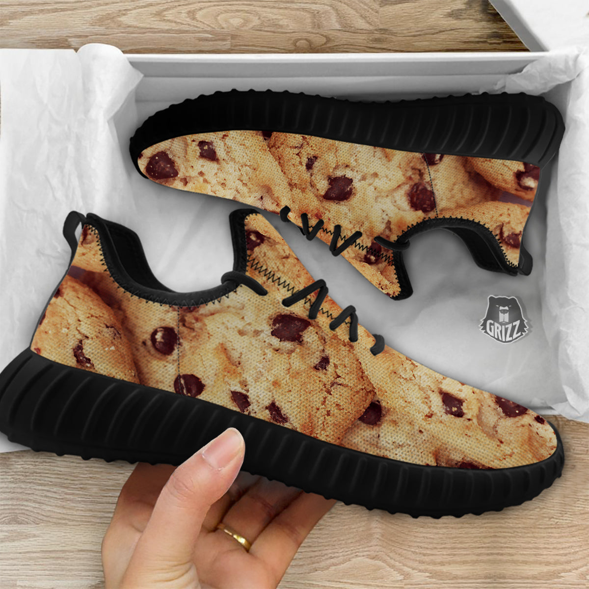 Cookie Chocolate Chip Print Black Walking Shoes-grizzshop