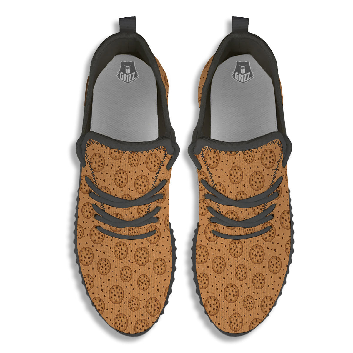 Cookie Chocolate Chip Print Pattern Black Walking Shoes-grizzshop