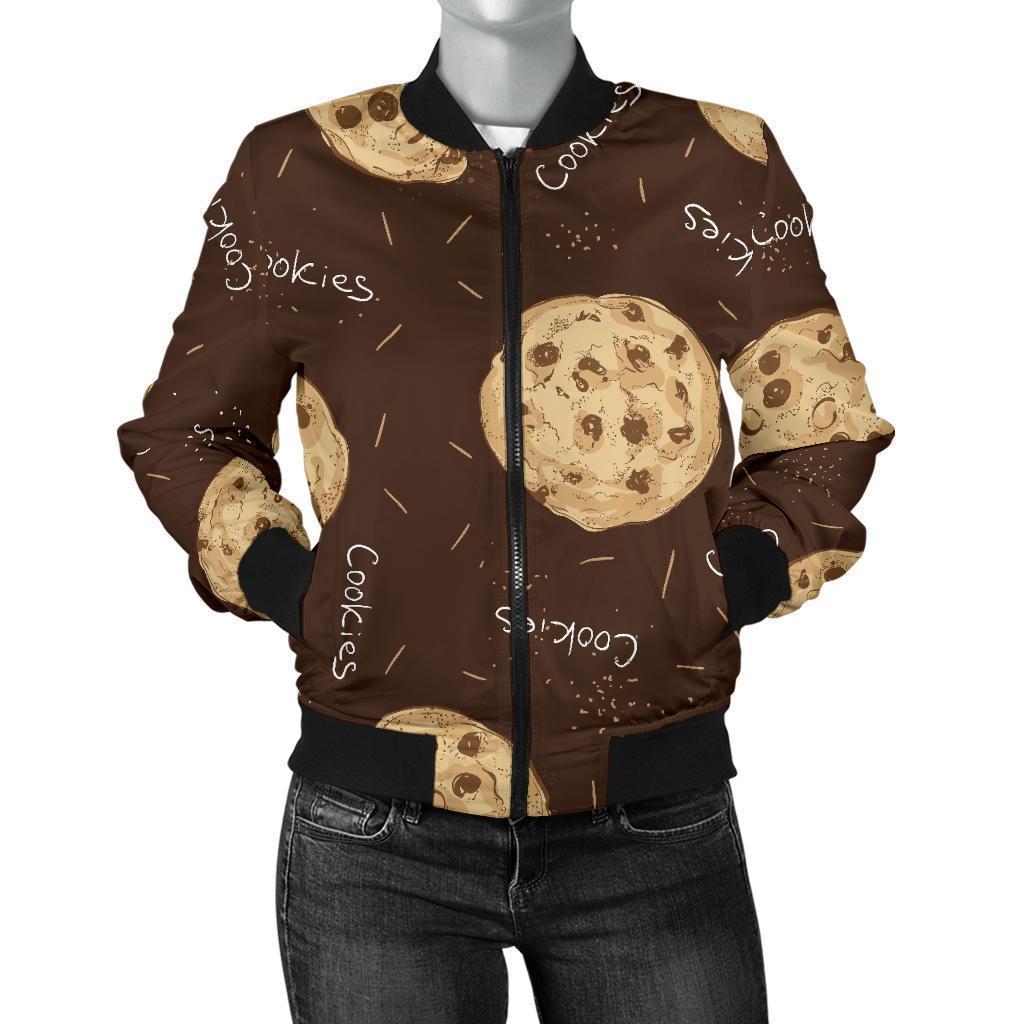 Cookie Pattern Print Women Casual Bomber Jacket-grizzshop