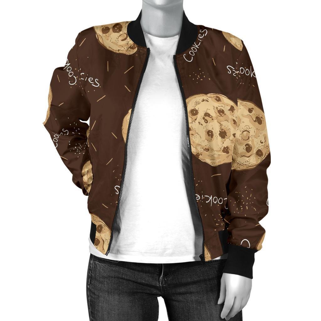 Cookie Pattern Print Women Casual Bomber Jacket-grizzshop