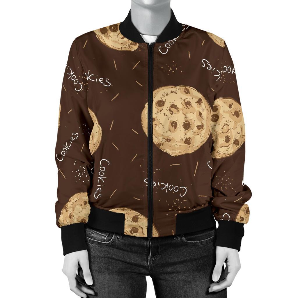 Cookie Pattern Print Women Casual Bomber Jacket-grizzshop