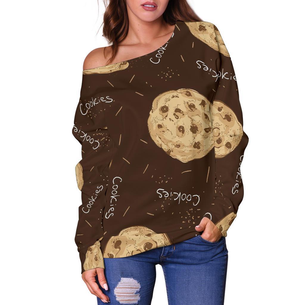 Cookie Pattern Print Women Off Shoulder Sweatshirt-grizzshop
