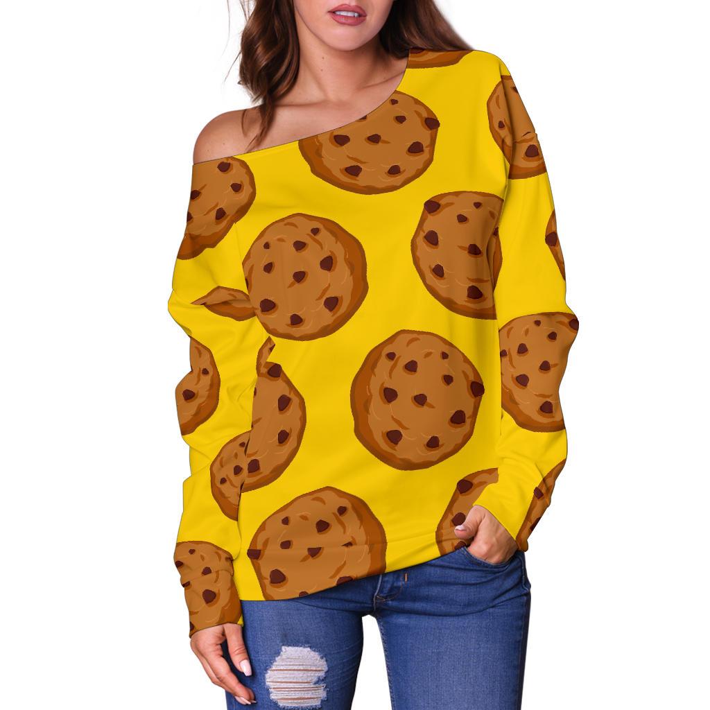 Cookie Print Pattern Women Off Shoulder Sweatshirt-grizzshop
