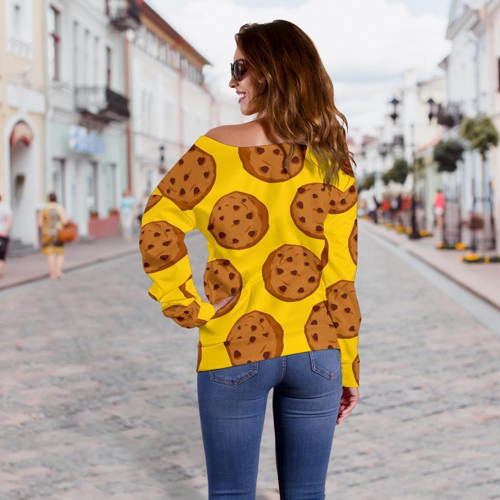 Cookie Print Pattern Women Off Shoulder Sweatshirt-grizzshop