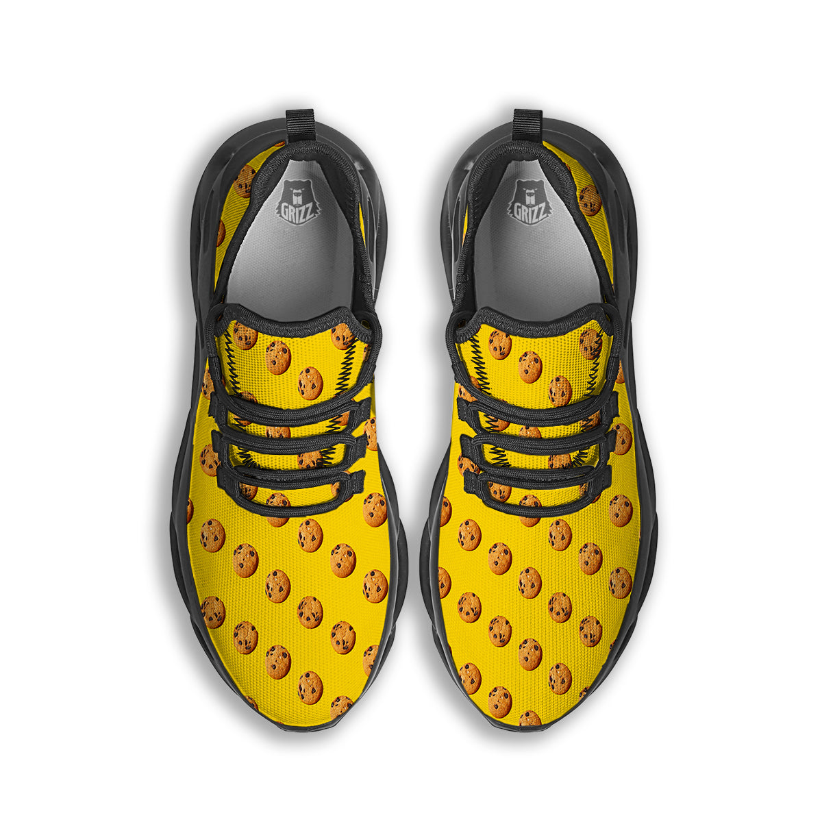 Cookie Yellow Print Pattern Black Running Shoes-grizzshop