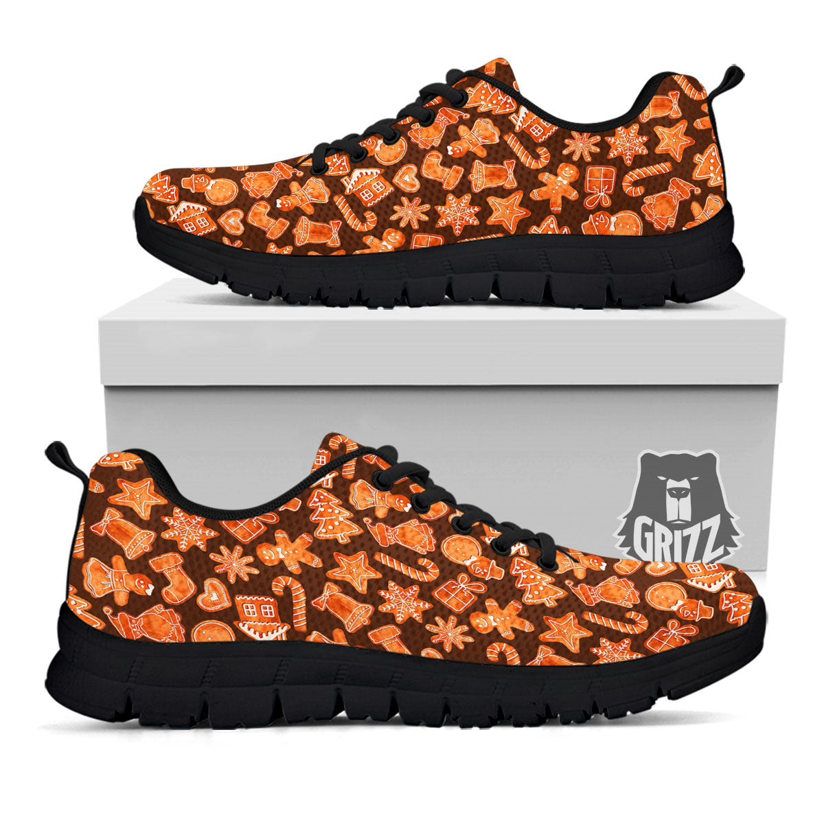 Cookies Gingerbread Print Pattern Black Sneaker-grizzshop