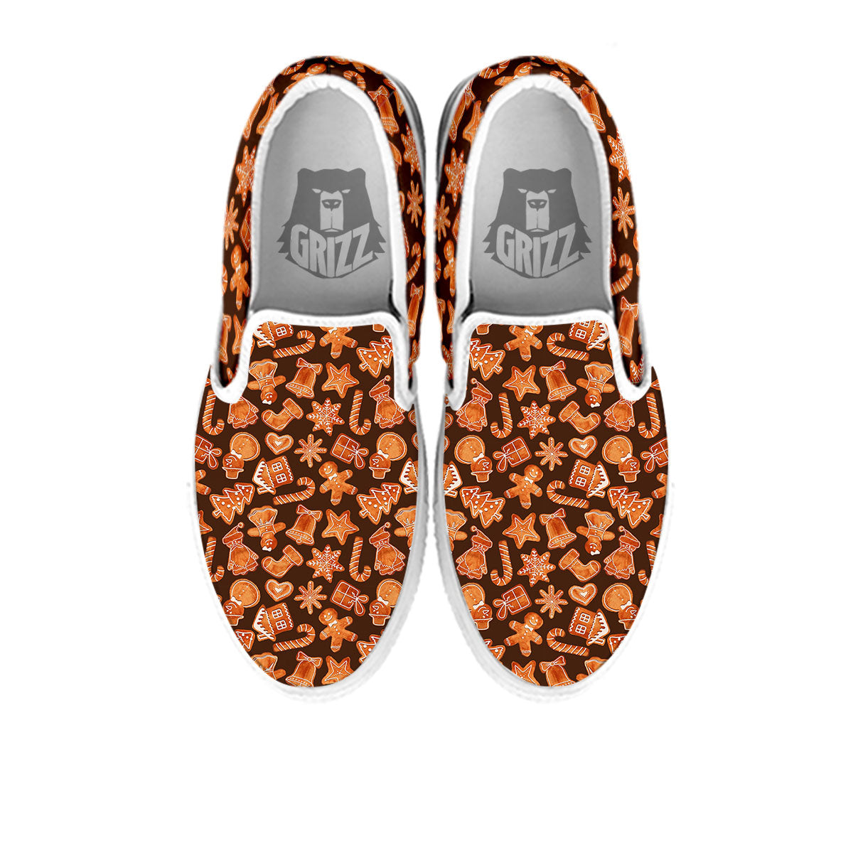 Cookies Gingerbread Print Pattern White Slip On Shoes-grizzshop