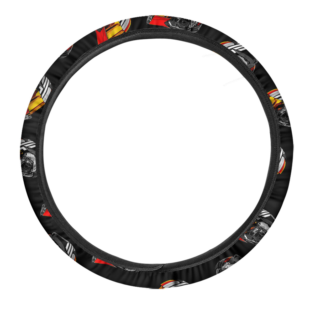 Cool Biker Helmet Print Pattern Car Steering Wheel Cover-grizzshop