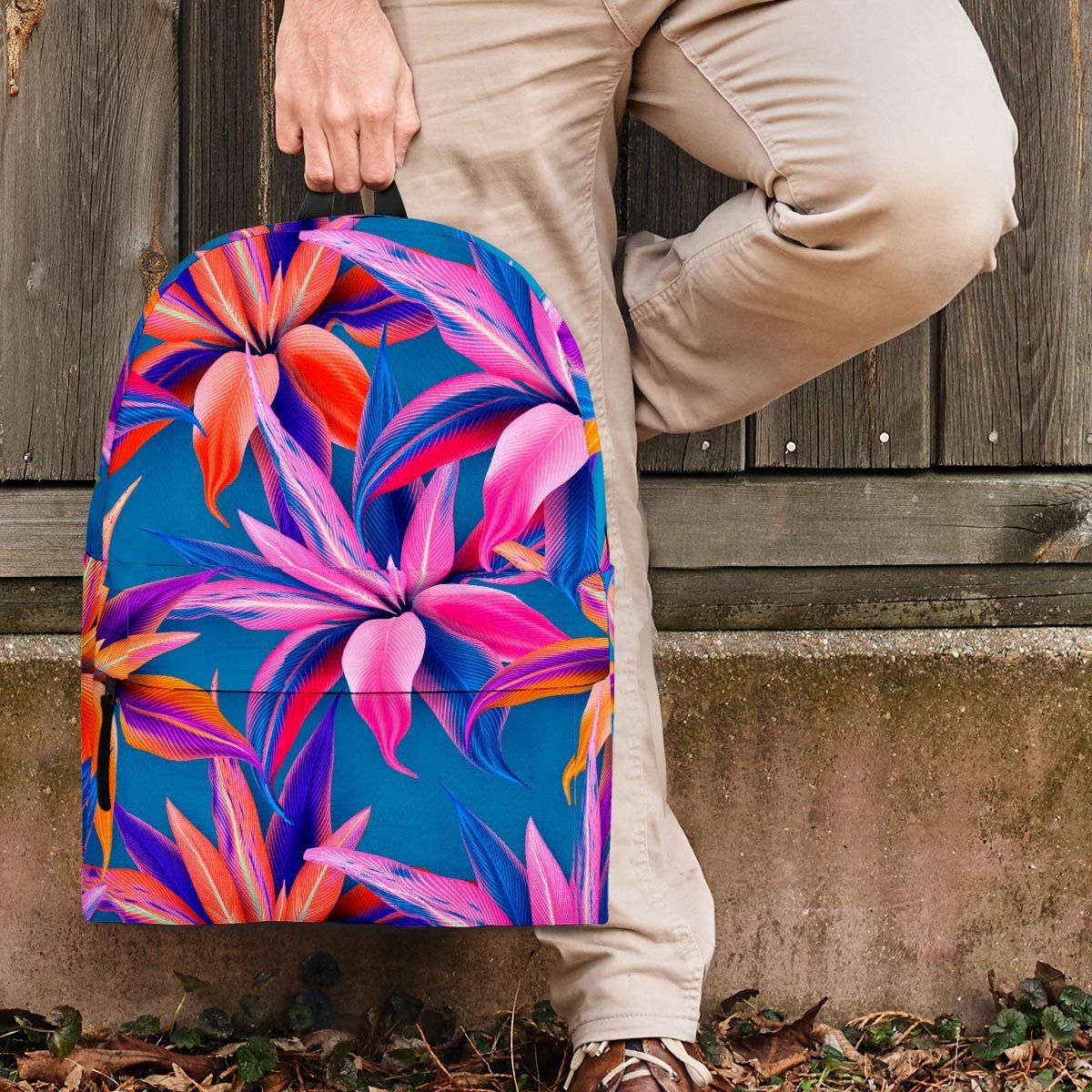 Cordyline Tropical Floral Print Backpack-grizzshop