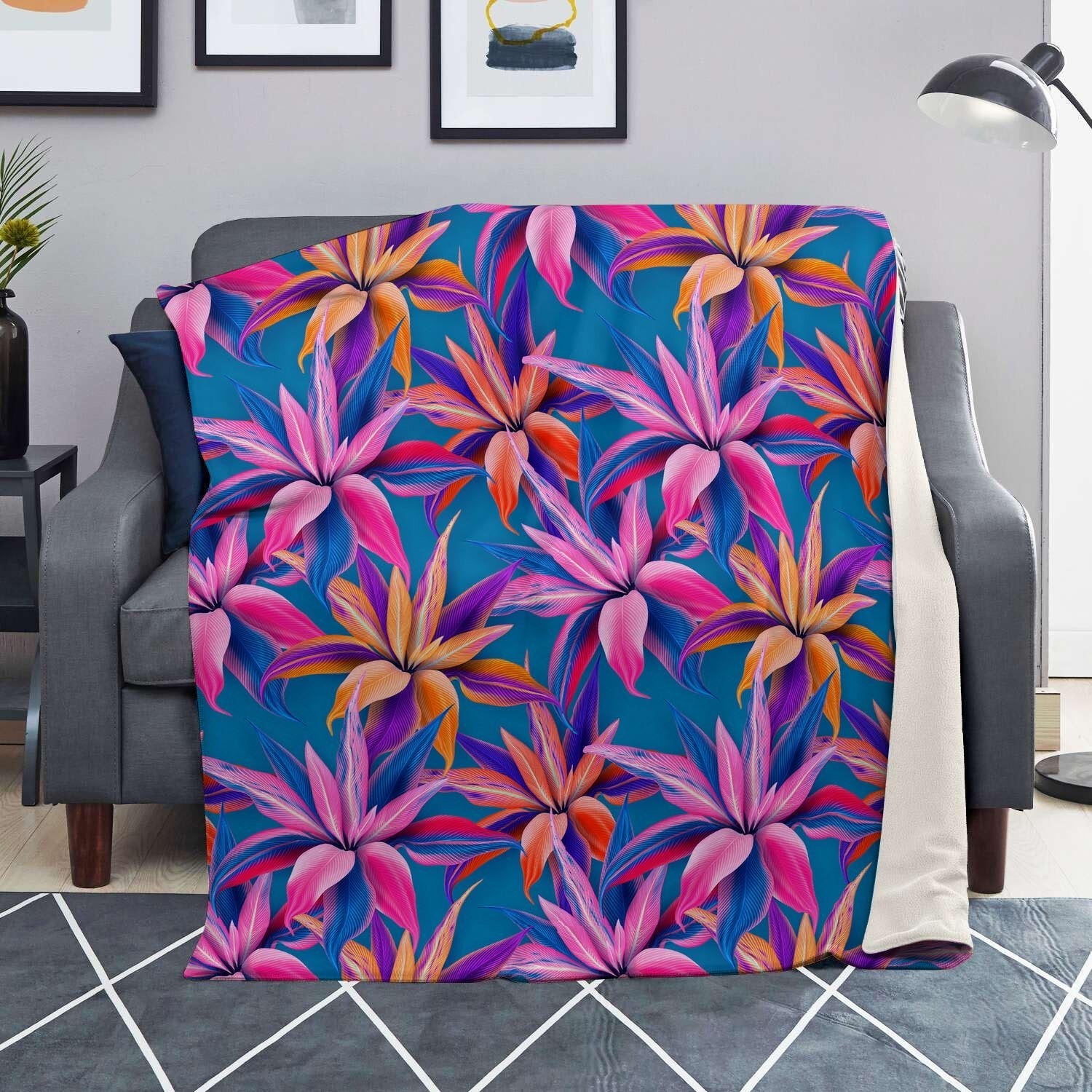 Cordyline Tropical Floral Print Blanket-grizzshop