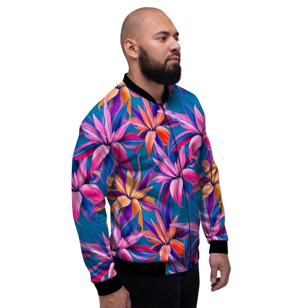 Cordyline Tropical Floral Print Men's Bomber Jacket-grizzshop