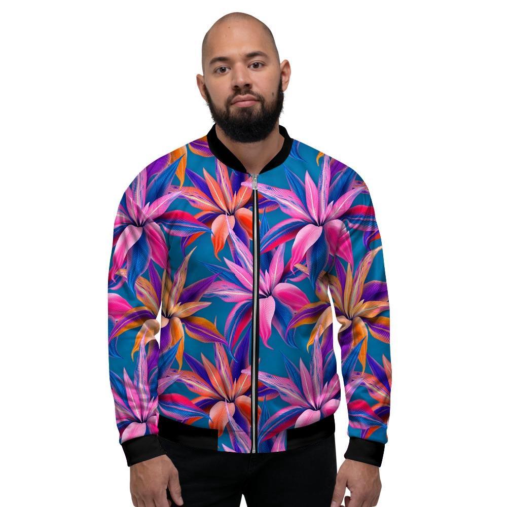 Cordyline Tropical Floral Print Men's Bomber Jacket-grizzshop