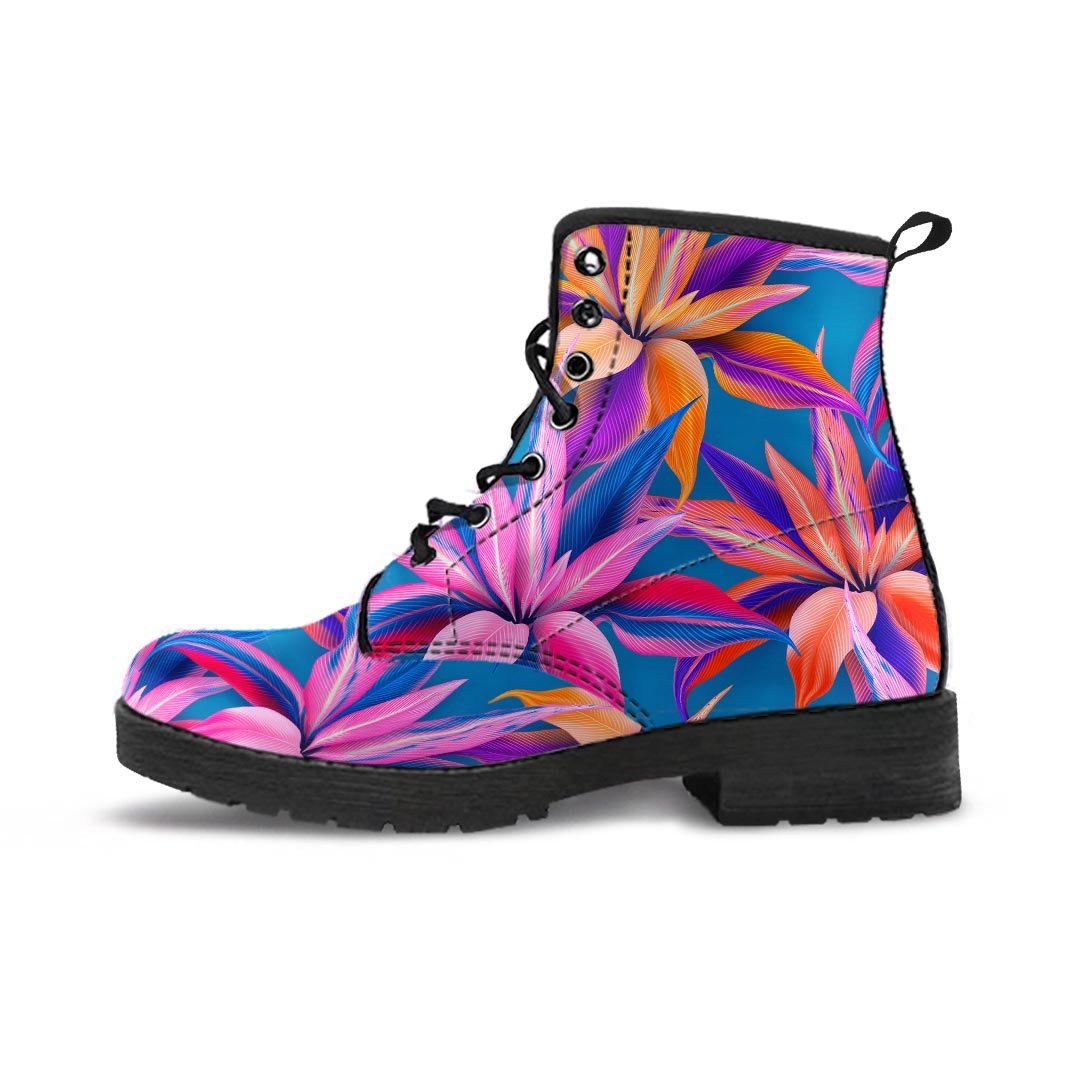 Neon Multicolor Palm Leaf Print Men's Boots