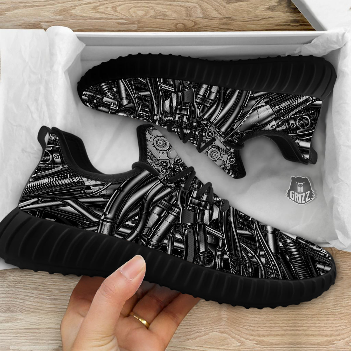 Core Of The Machine Print Black Walking Shoes-grizzshop