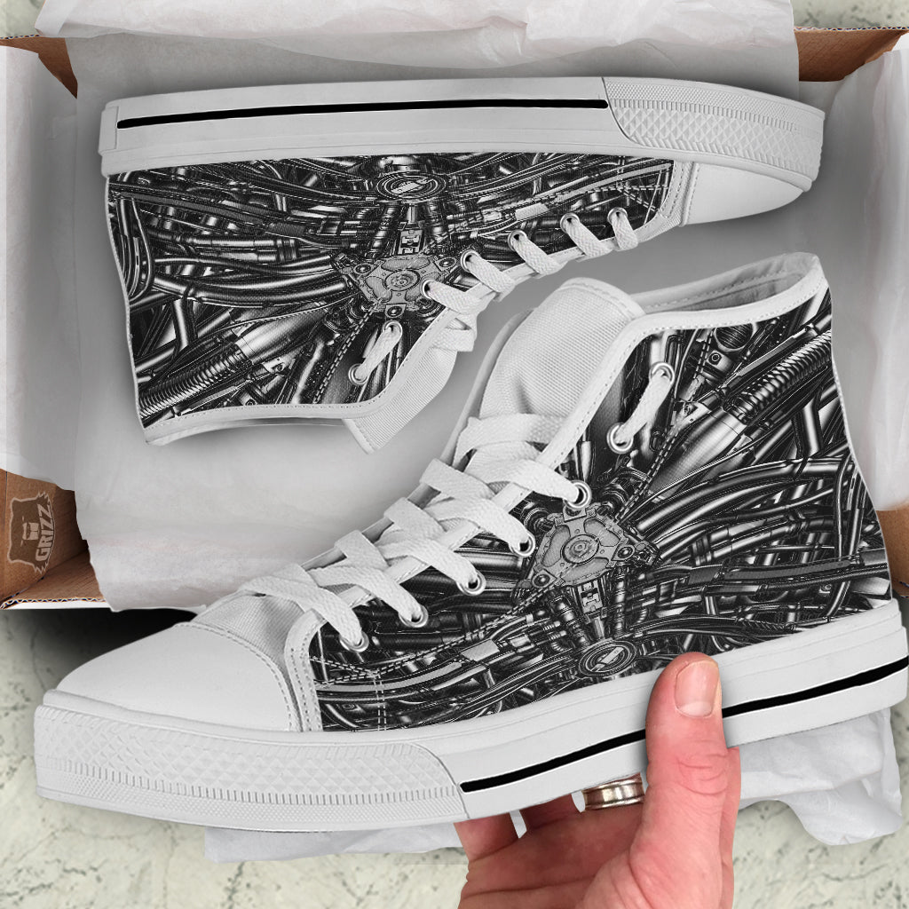 Core Of The Machine Print White High Top Shoes-grizzshop
