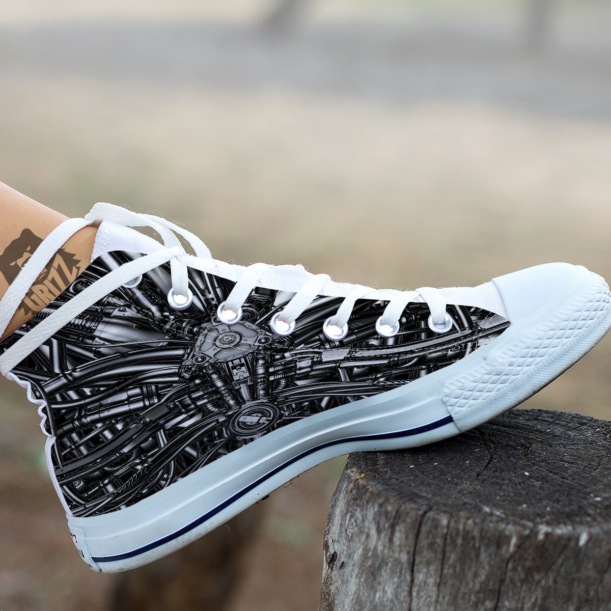 Core Of The Machine Print White High Top Shoes-grizzshop