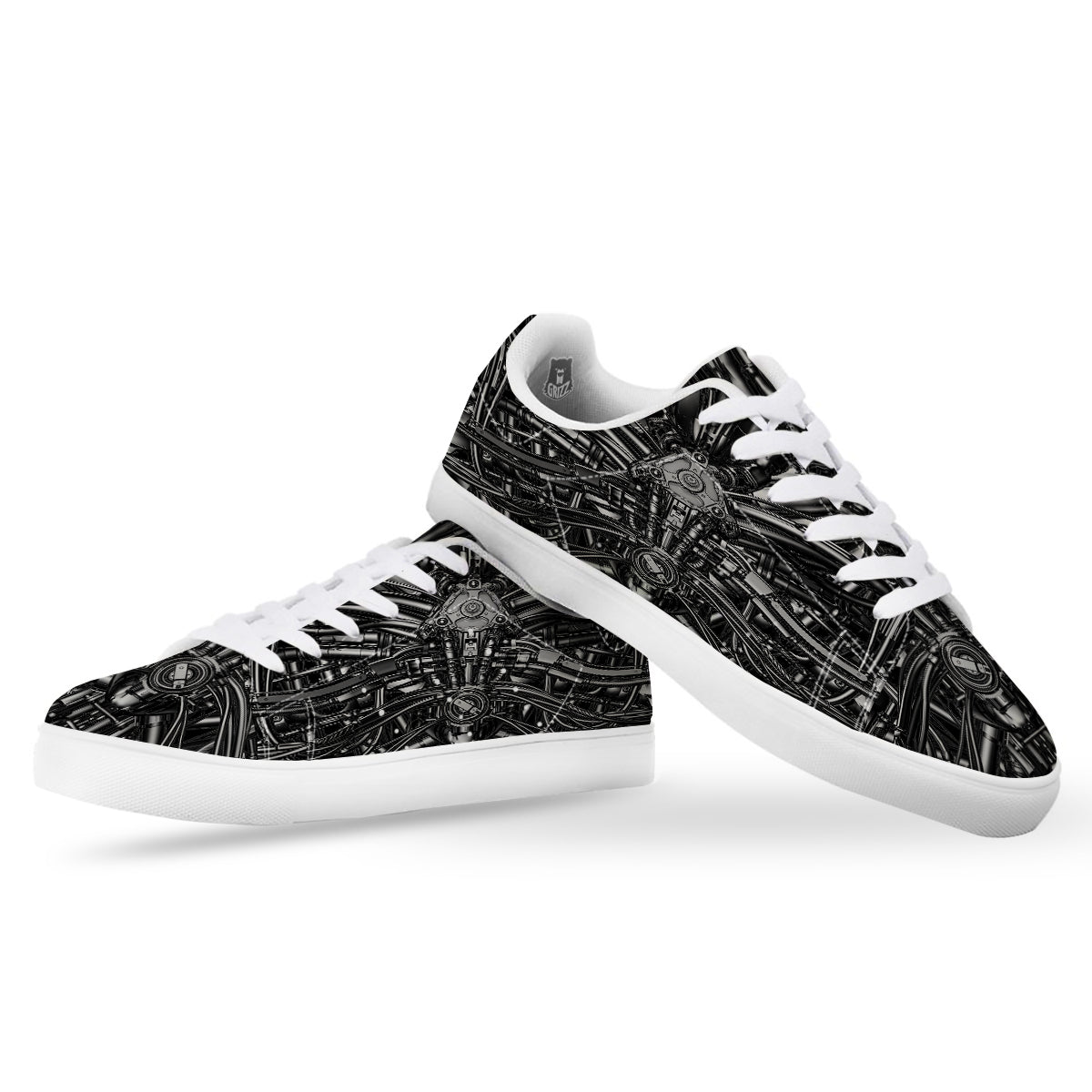 Core Of The Machine Print White Low Top Sneakers-grizzshop