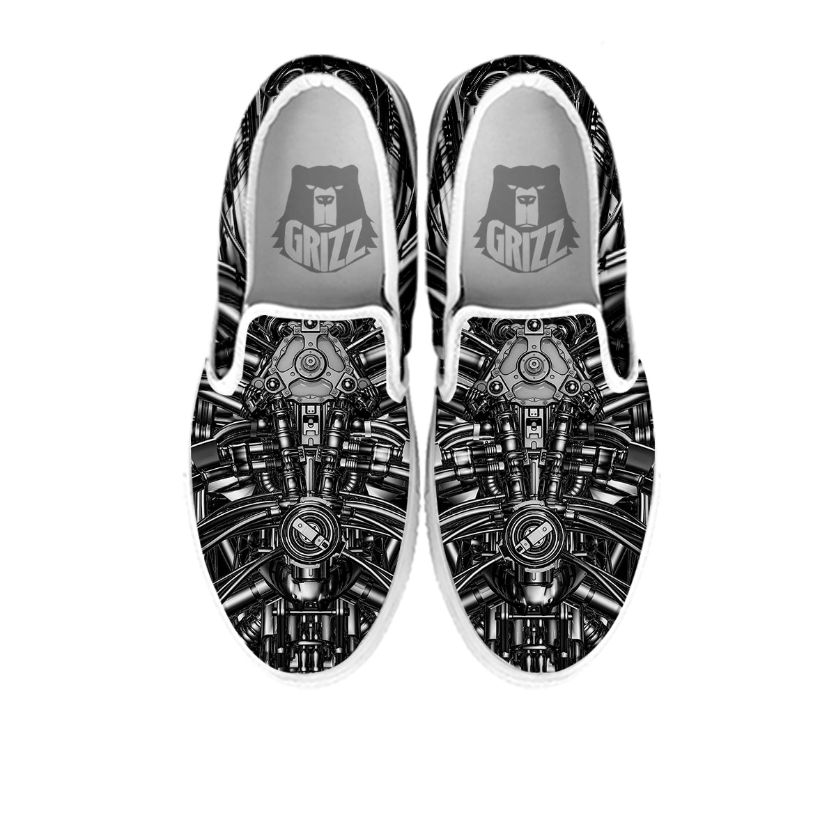 Core Of The Machine Print White Slip On Shoes-grizzshop
