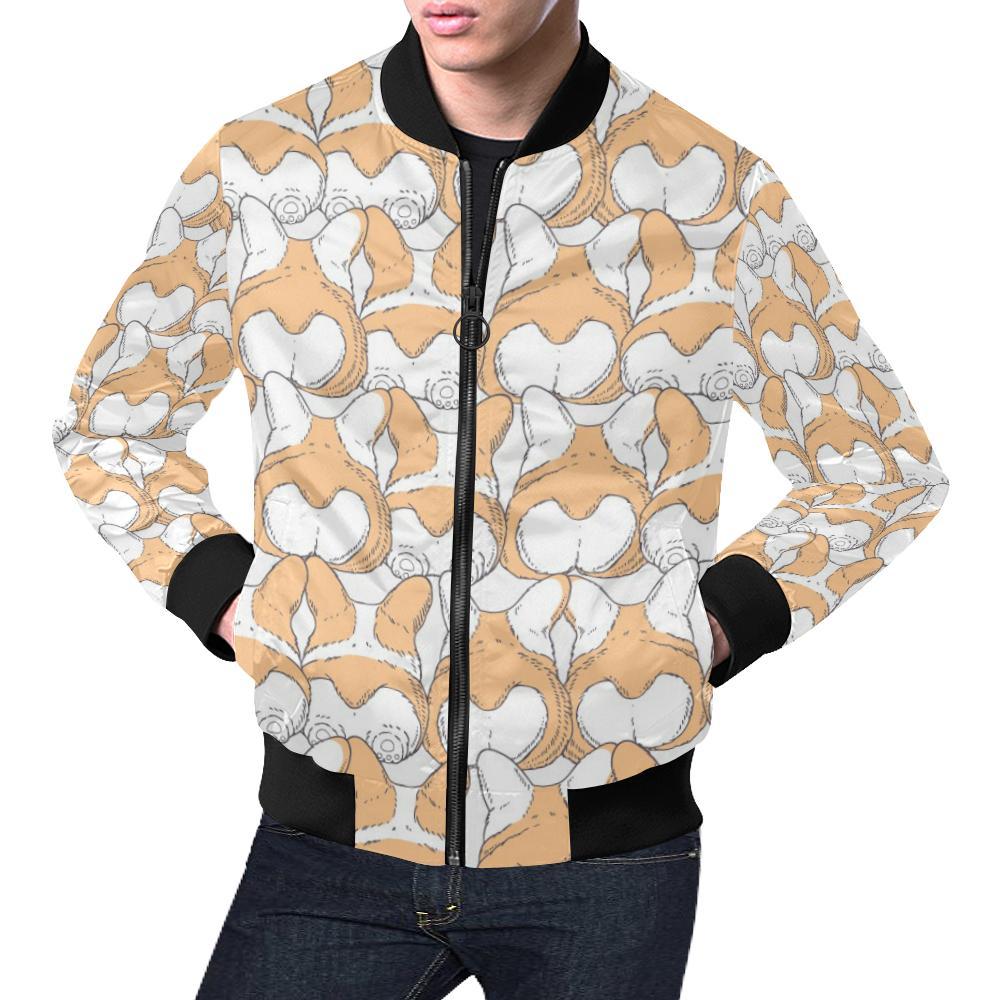 Corgi Butt Pattern Print Men's Bomber Jacket-grizzshop